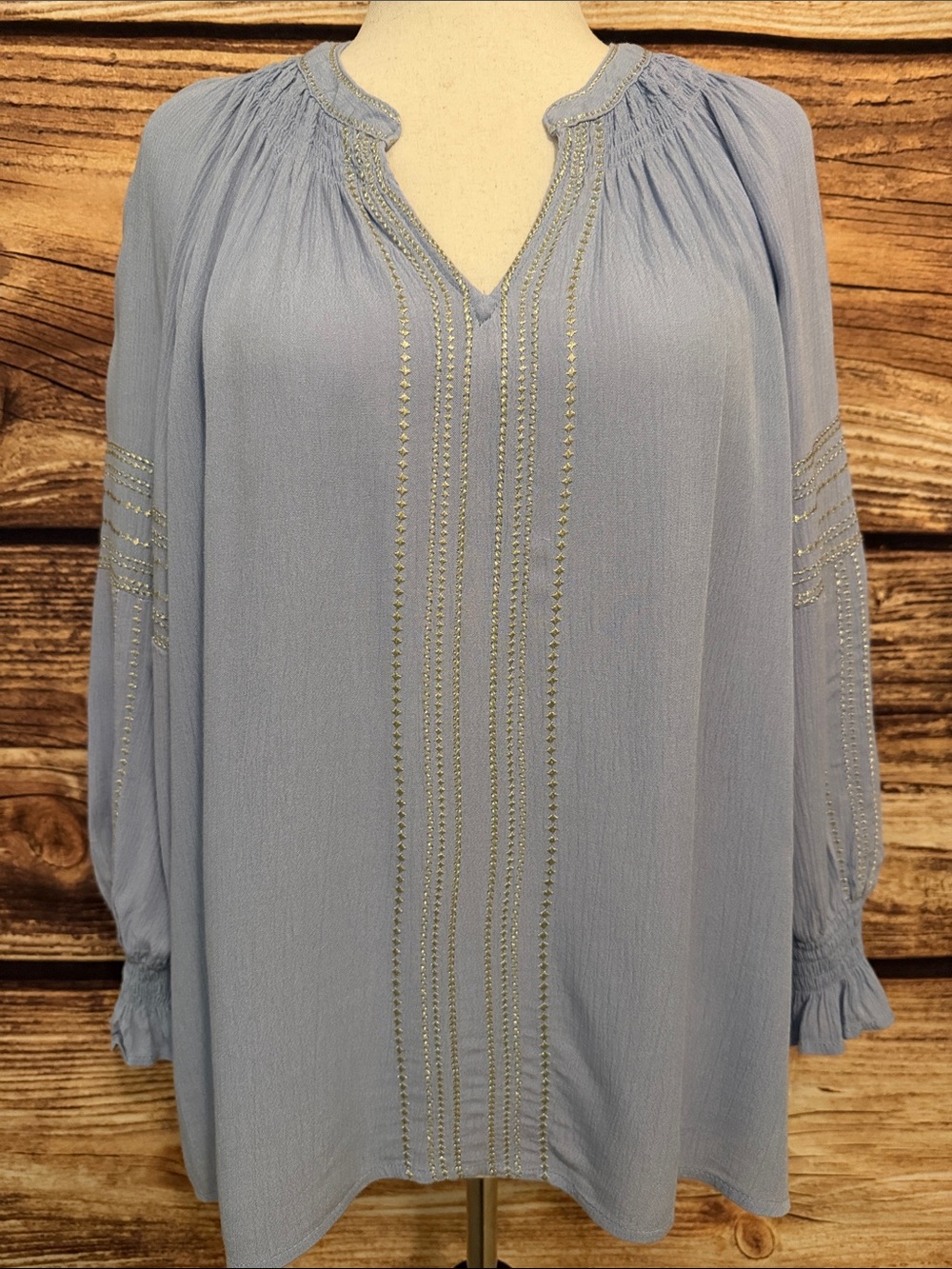 Cato Light Blue Embellished V-Neck Tunic